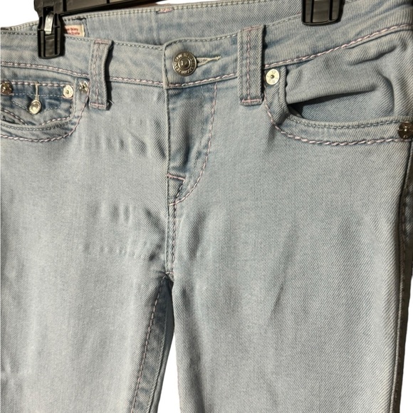 Womens True Religion Jeans Halle Light Blue Denim with Pink Stitching Size 28 - Picture 5 of 16